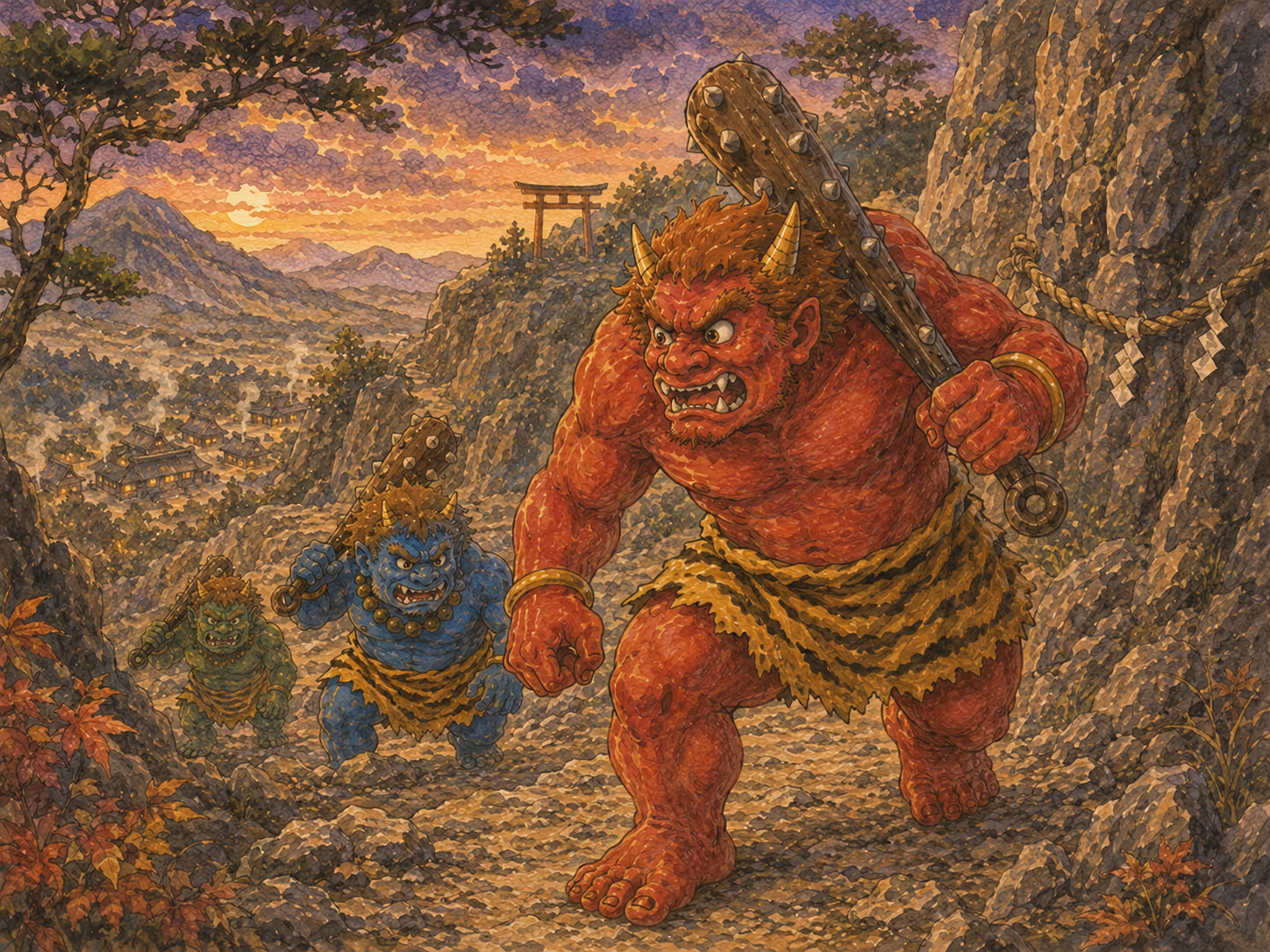 An oni from Japanese folklore in a Mukashi Mukashi illustration
