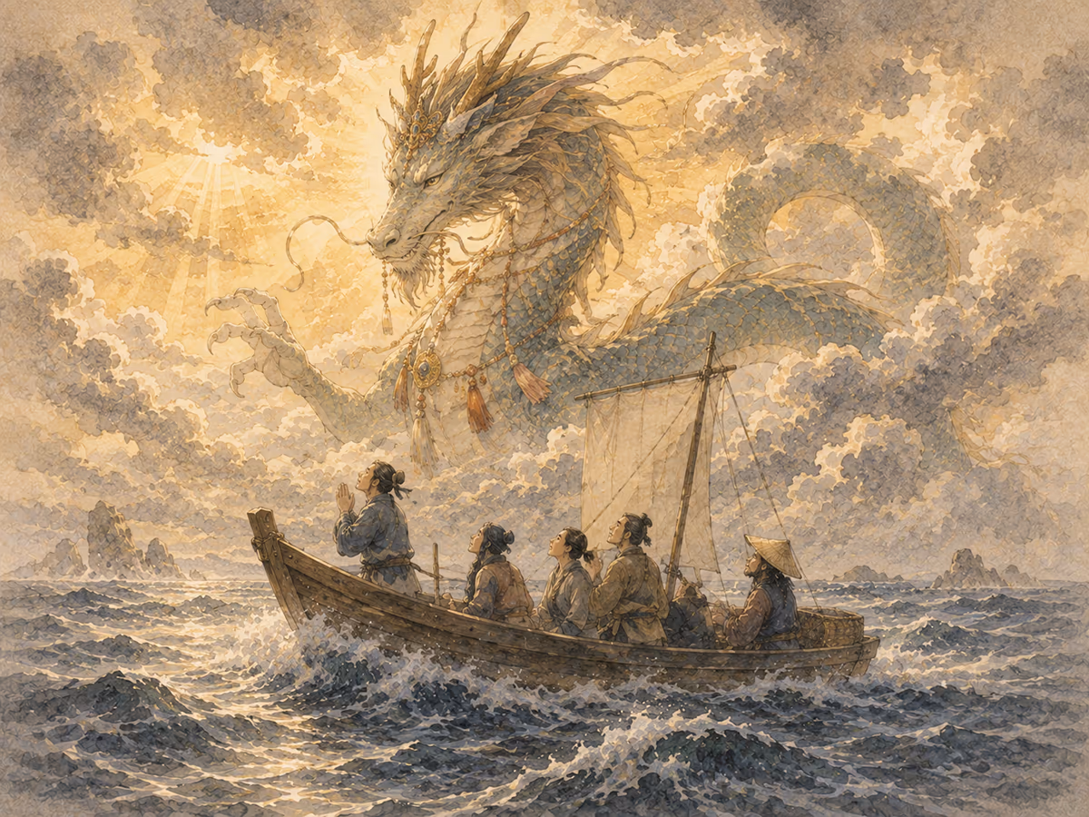 Ryujin come drago kami sopra il mare giapponese