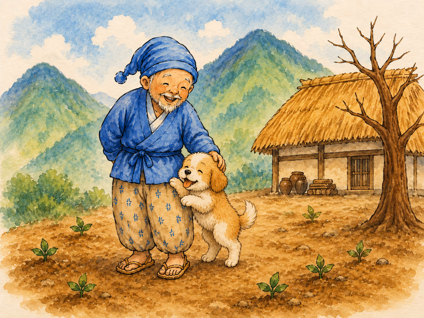 O gentil velhinho e seu cachorro pochi